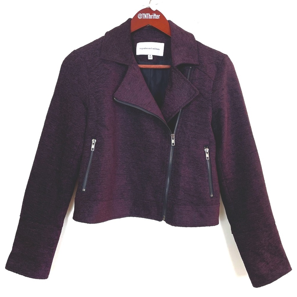 Cupcakes and Cashmere Women’s Burgundy Black Moto Jacket Zip Small Asymmetrical